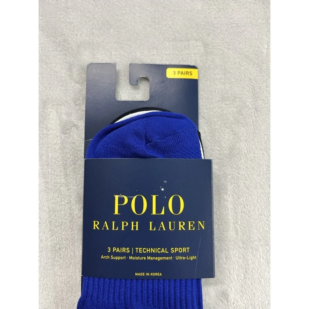 Polo Ralph Lauren 3Pair Socks Men 10-13 Technical Sport Arch Support Ultra Light